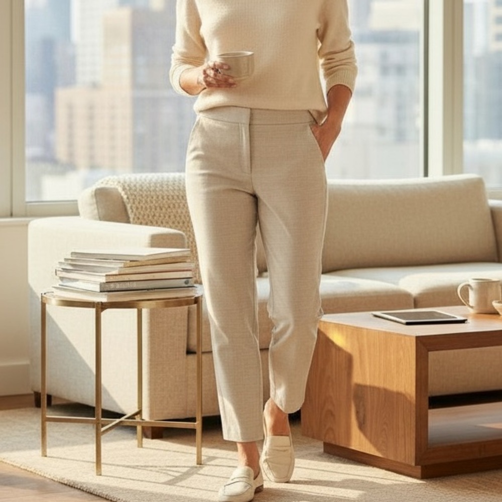 Antonio Melani Viscose Linen Crop Straight Trouser Pants